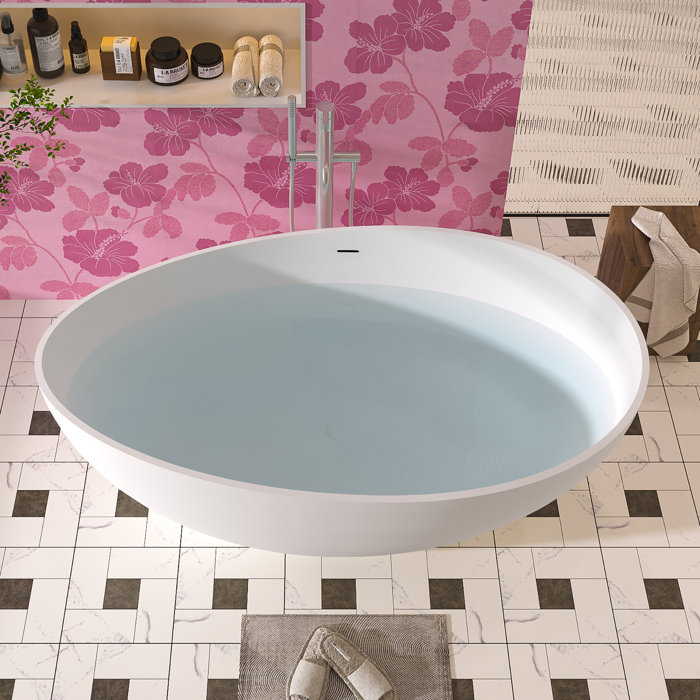 ABRUZZO 63'' x 37.38'' Freestanding Soaking Solid Surface Bathtub Wayfair